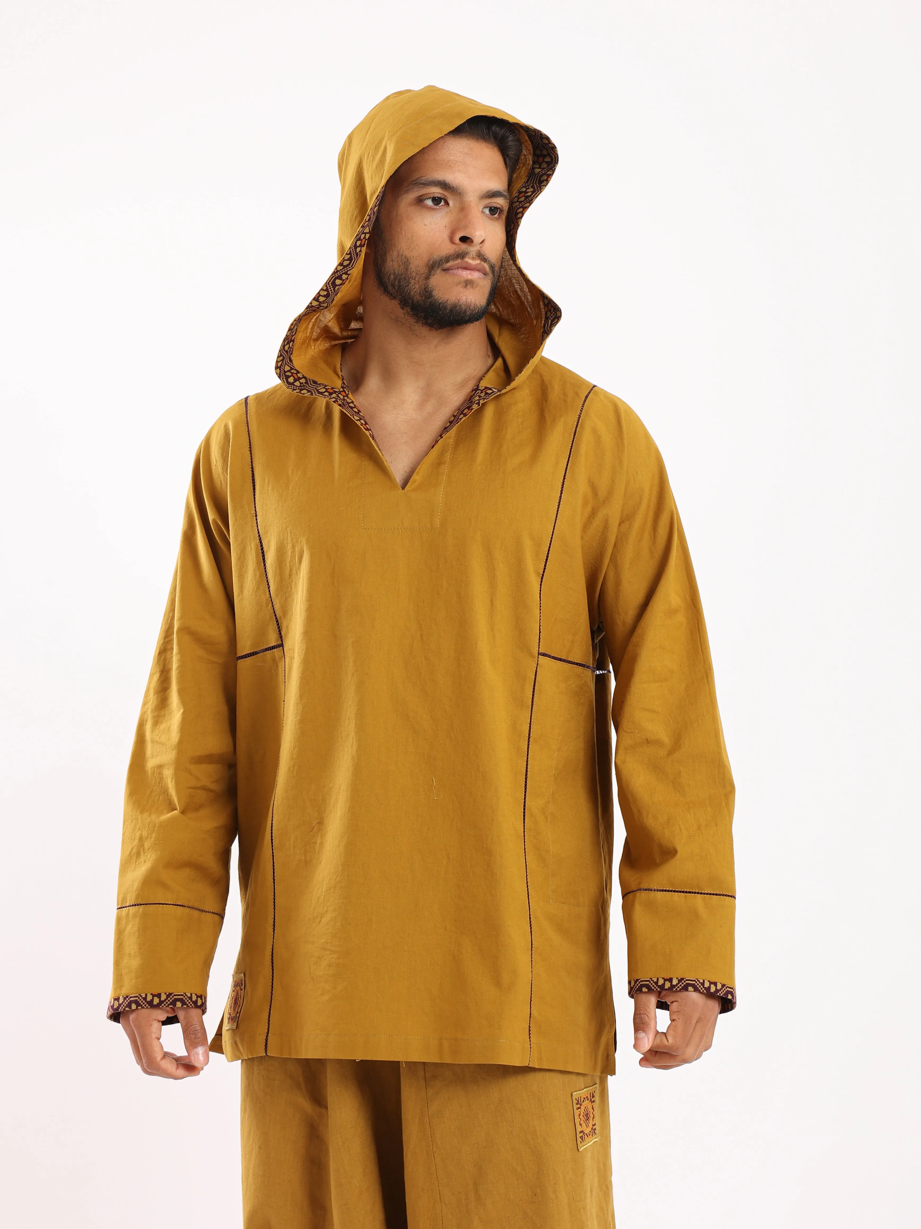 Hooded cotton shirt with details