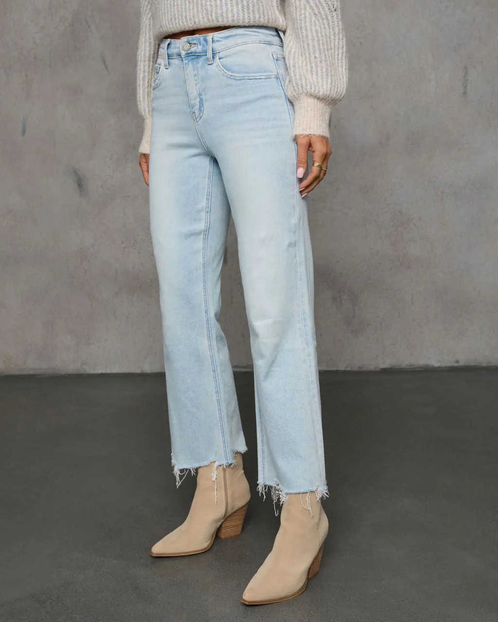 Jalena Mid Rise Raw Hem Straight Leg Denim