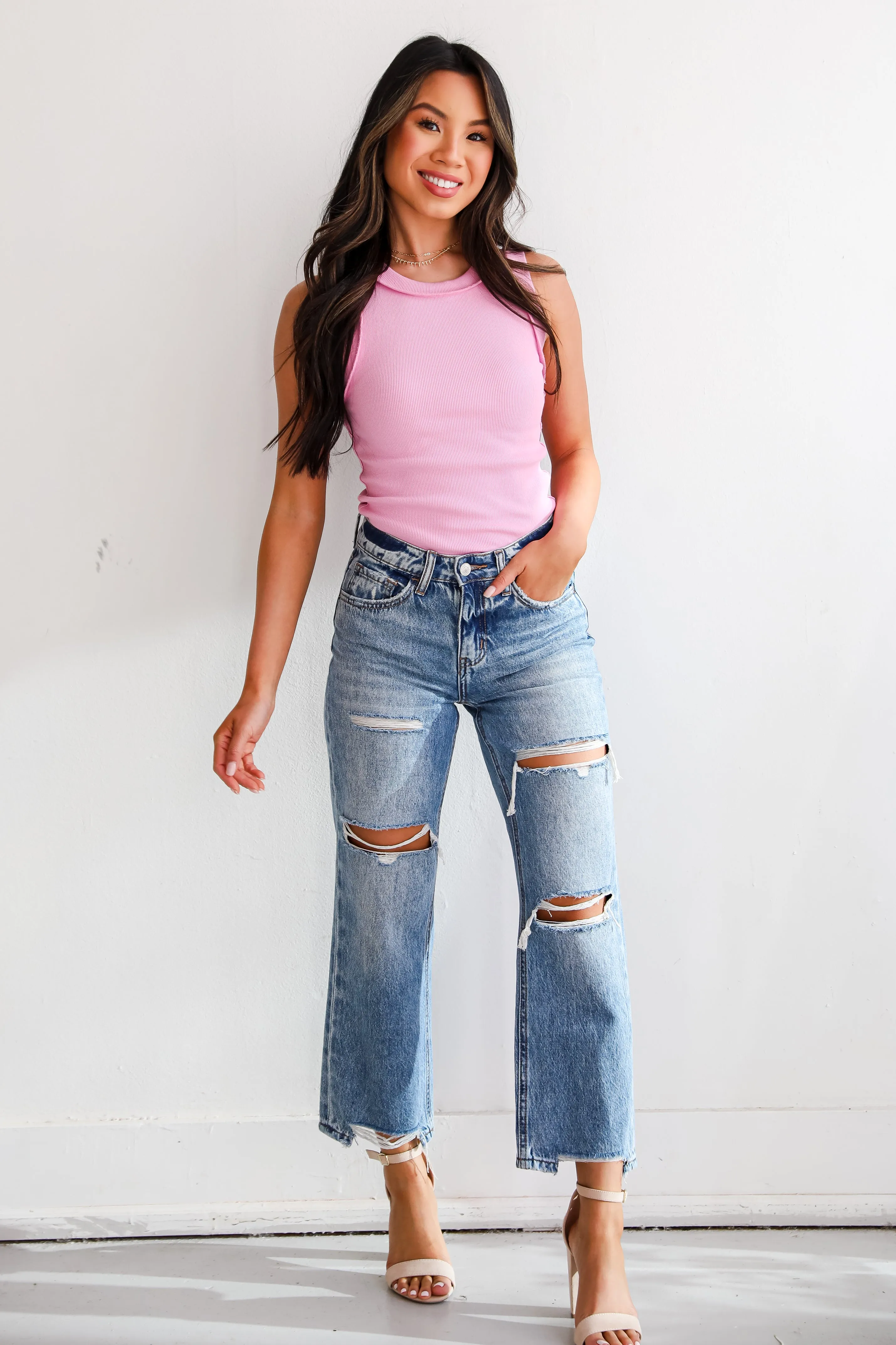 Khloe Medium Wash Distressed Straight Leg Jeans