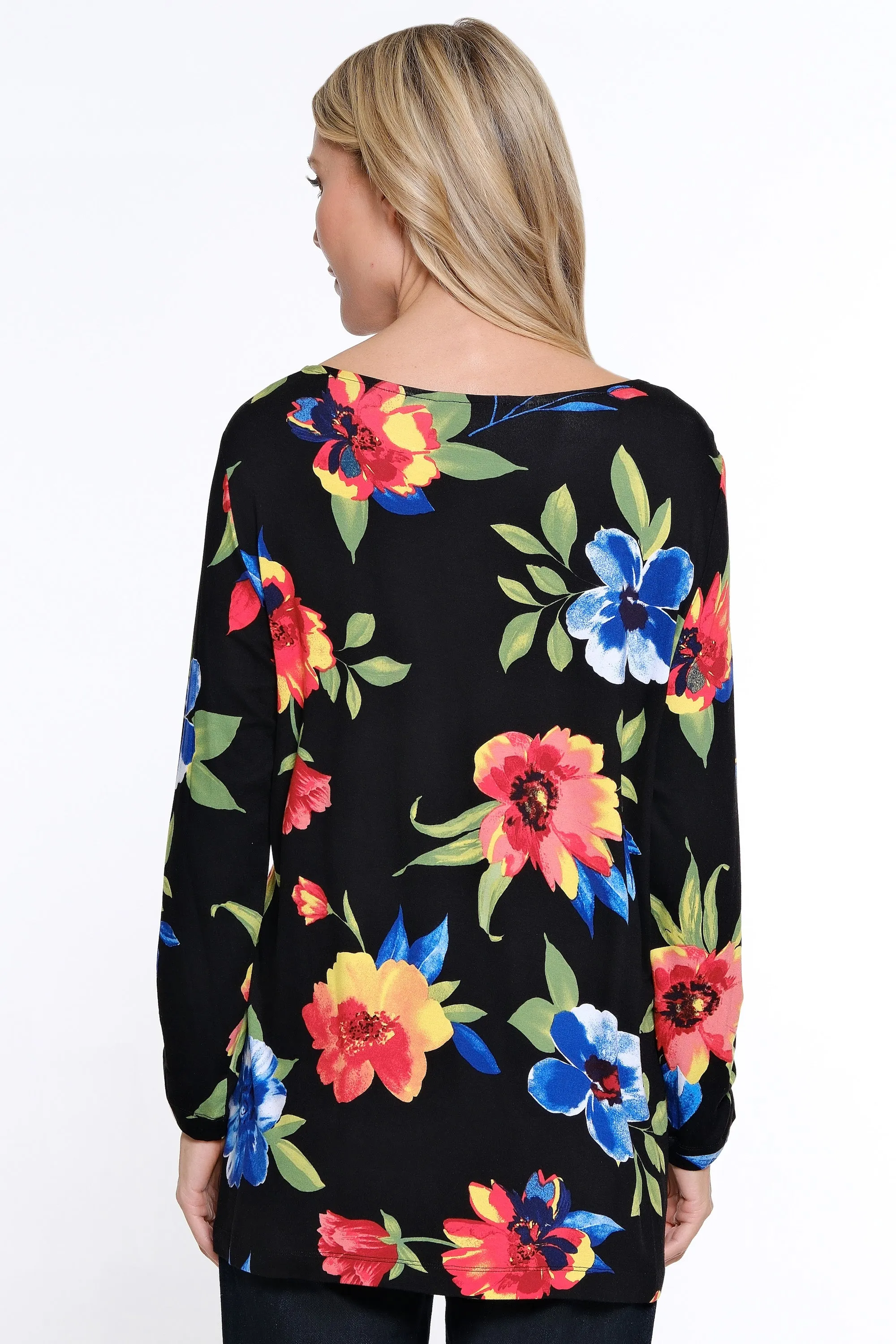 Knit Tunic with Dot Details - Floral Multi