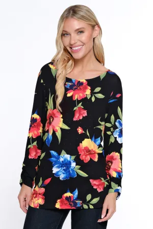 Knit Tunic with Dot Details - Floral Multi