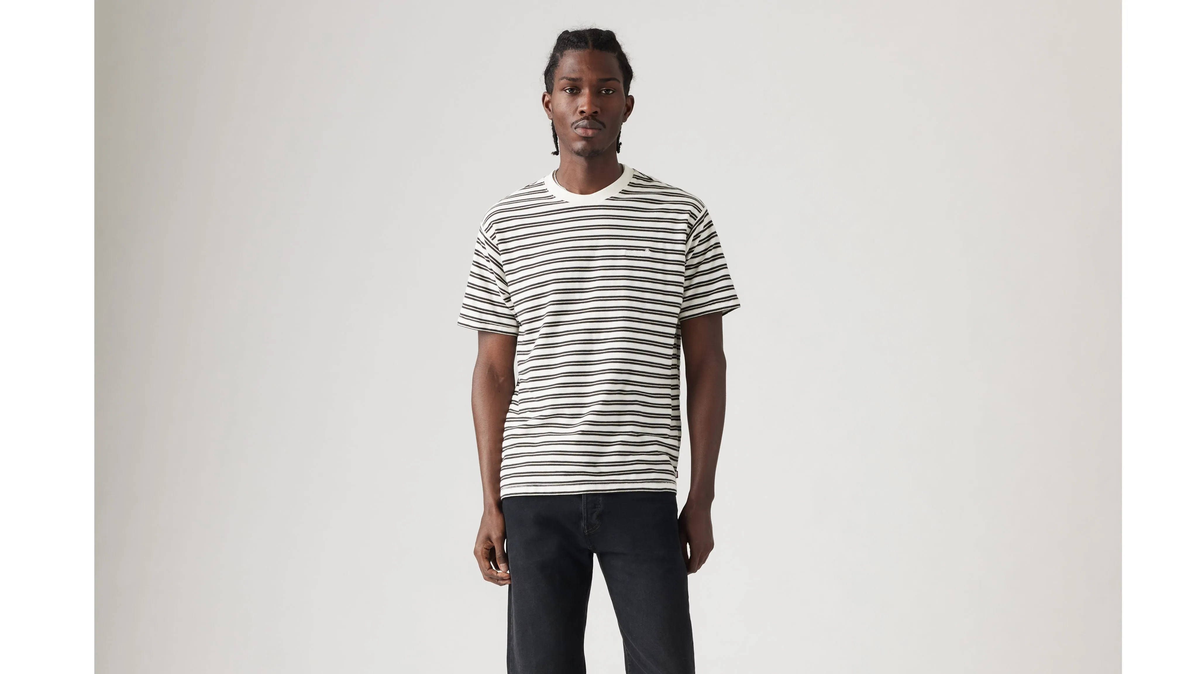 LEVI'S  red tab vintage tee - miles stripe white sand french terry