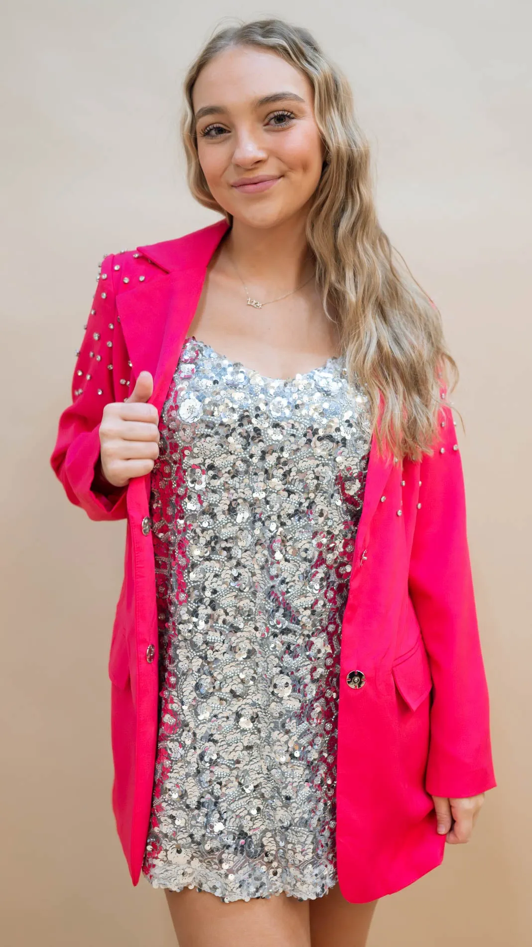 Magenta Diamond Studded Blazer