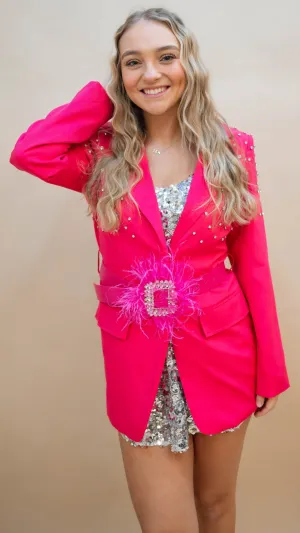 Magenta Diamond Studded Blazer