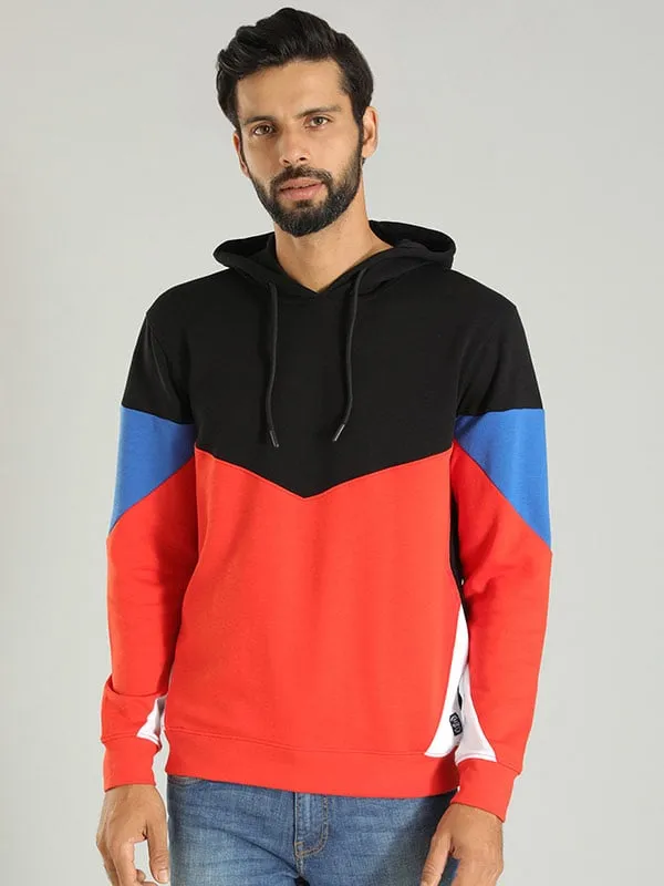 Men Color Block Full Sleeve Sweatshirt with Hoodie