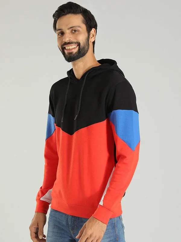 Men Color Block Full Sleeve Sweatshirt with Hoodie