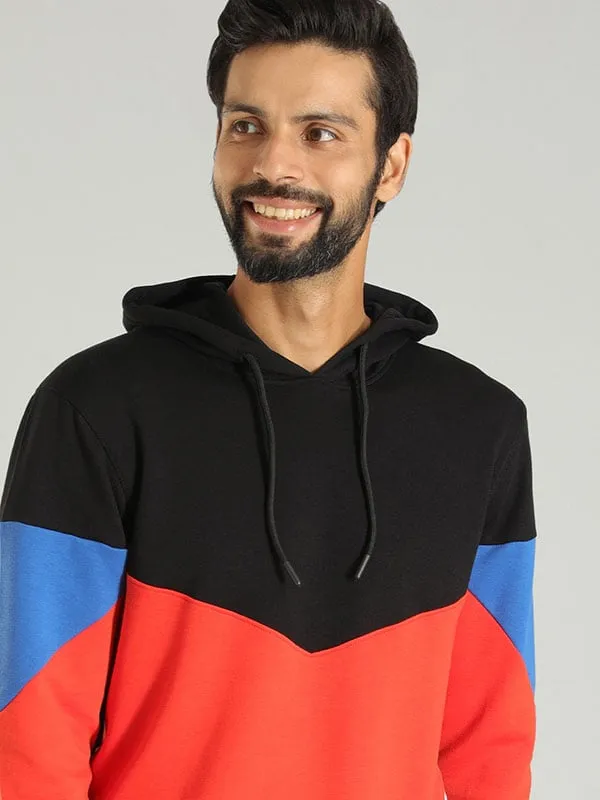 Men Color Block Full Sleeve Sweatshirt with Hoodie