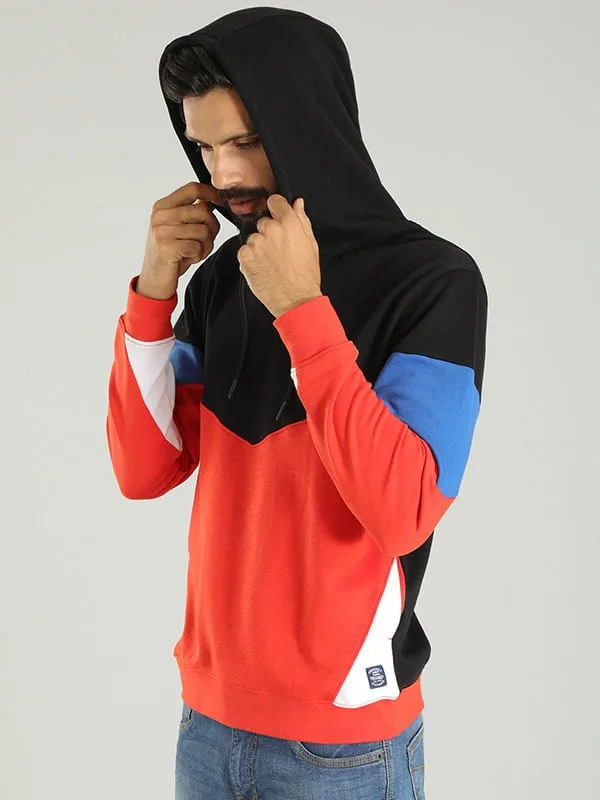 Men Color Block Full Sleeve Sweatshirt with Hoodie