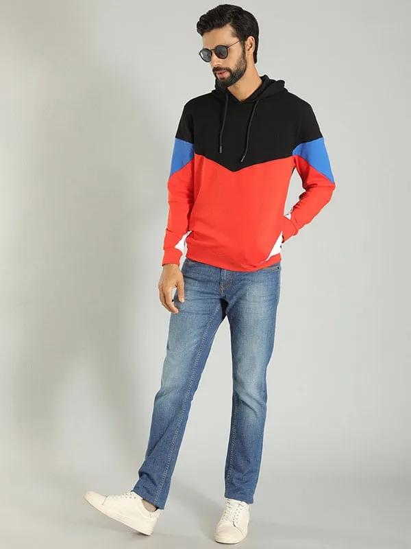 Men Color Block Full Sleeve Sweatshirt with Hoodie