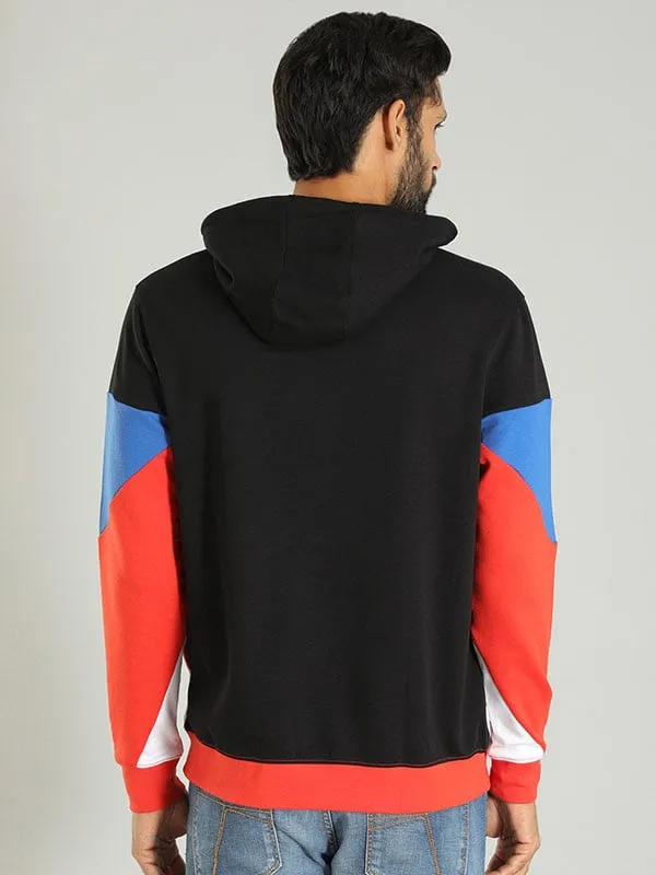 Men Color Block Full Sleeve Sweatshirt with Hoodie