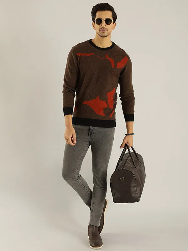 Men Jacquard Full Sleeve Crew Neck Sweater