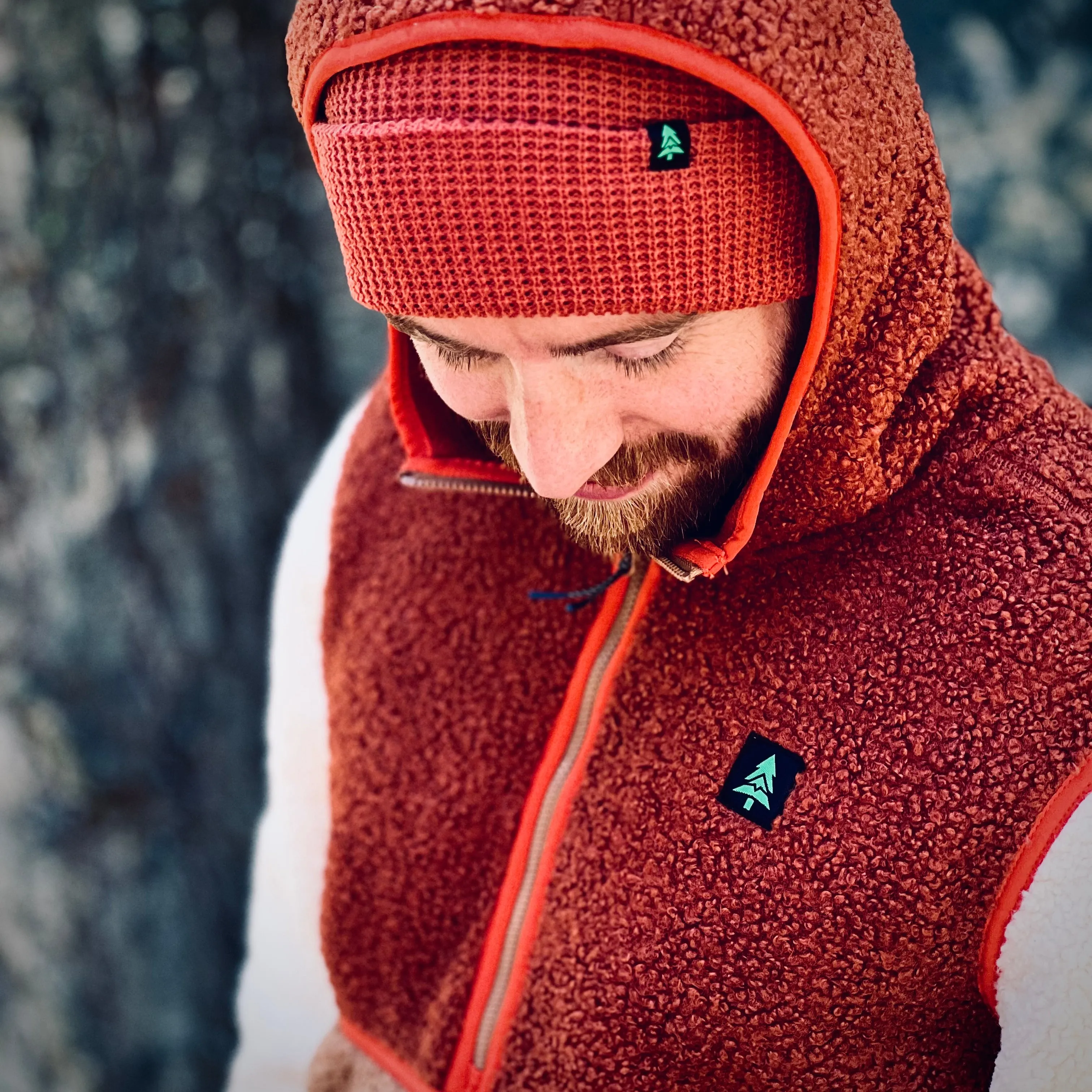 Men's Half Zip Sherpa Hoodie   Waffle Beanie | Red Clay Edition |