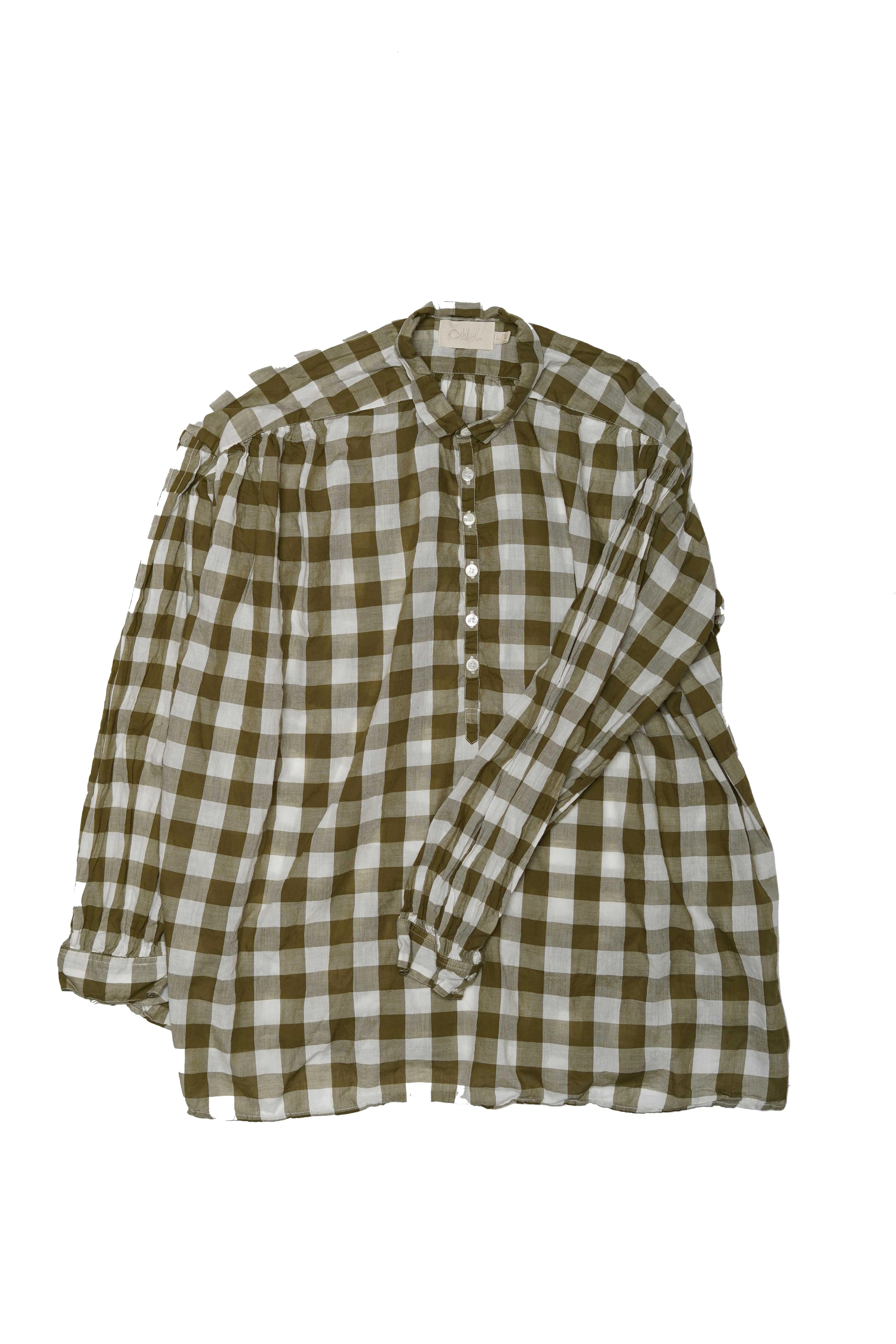 Metta - Hill Shirt - Olive Check Cotton Voile