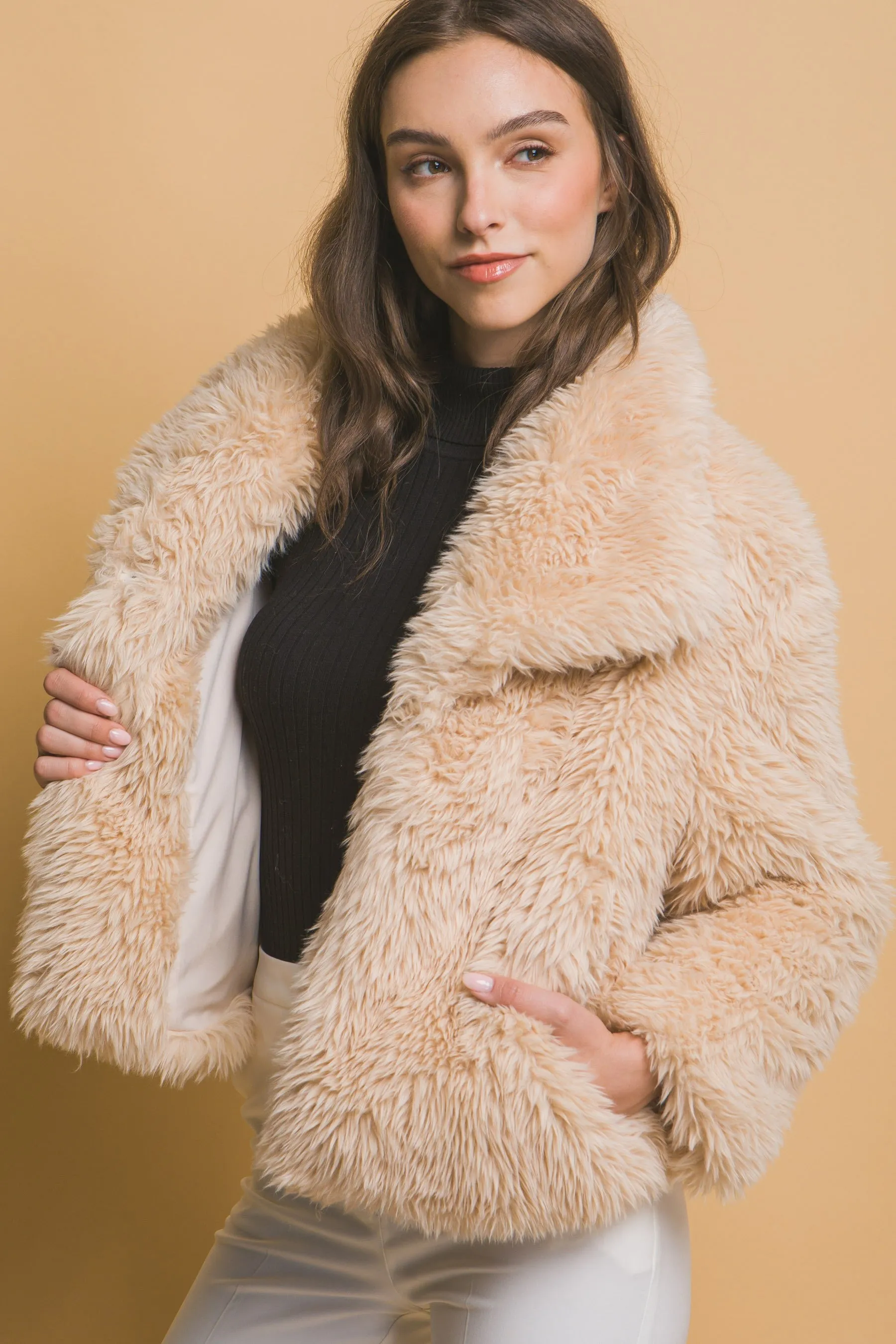 Mid Waist Faux Fur Coat