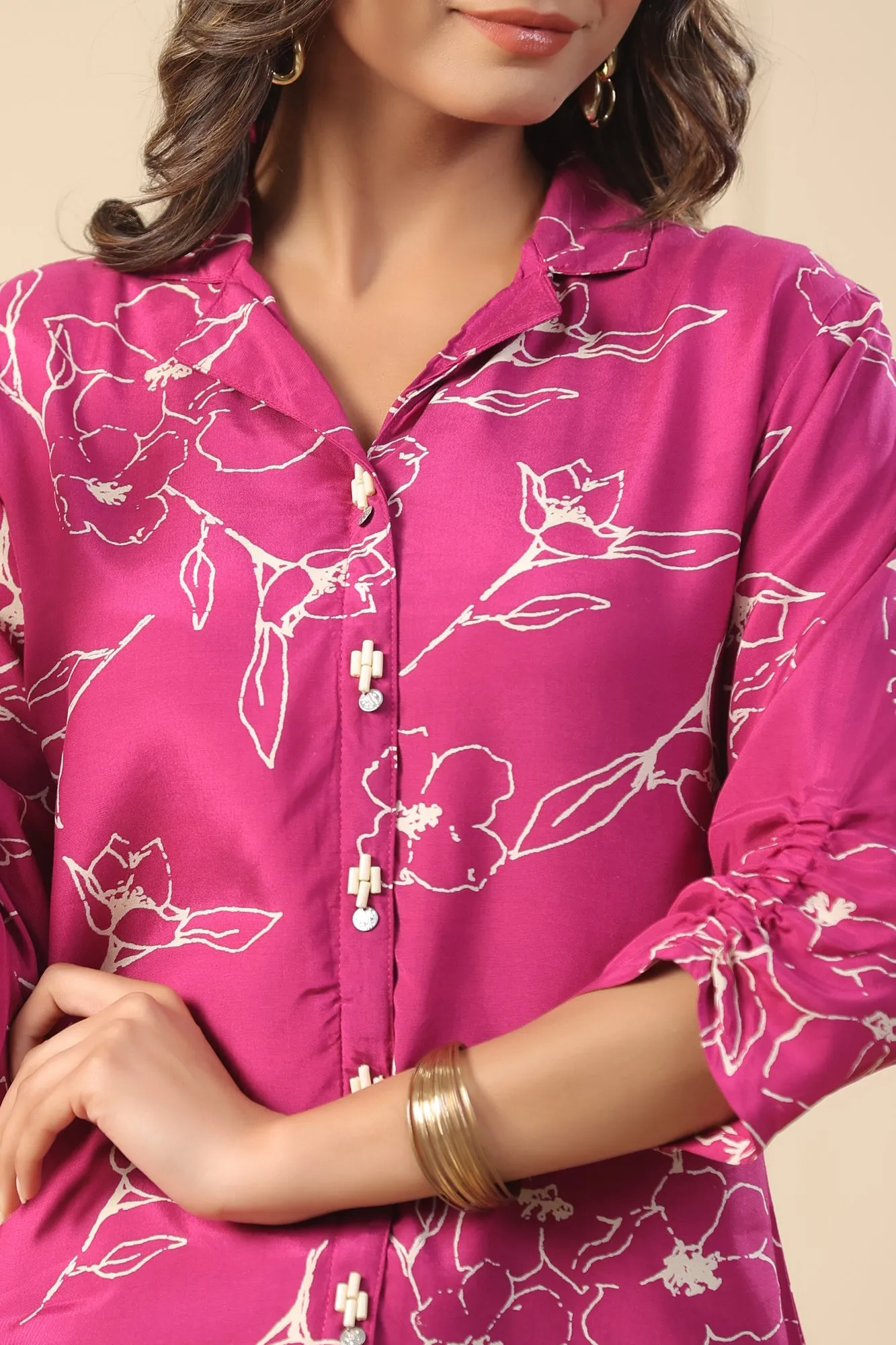 Mirai Russian Silk Shirt With Button Details