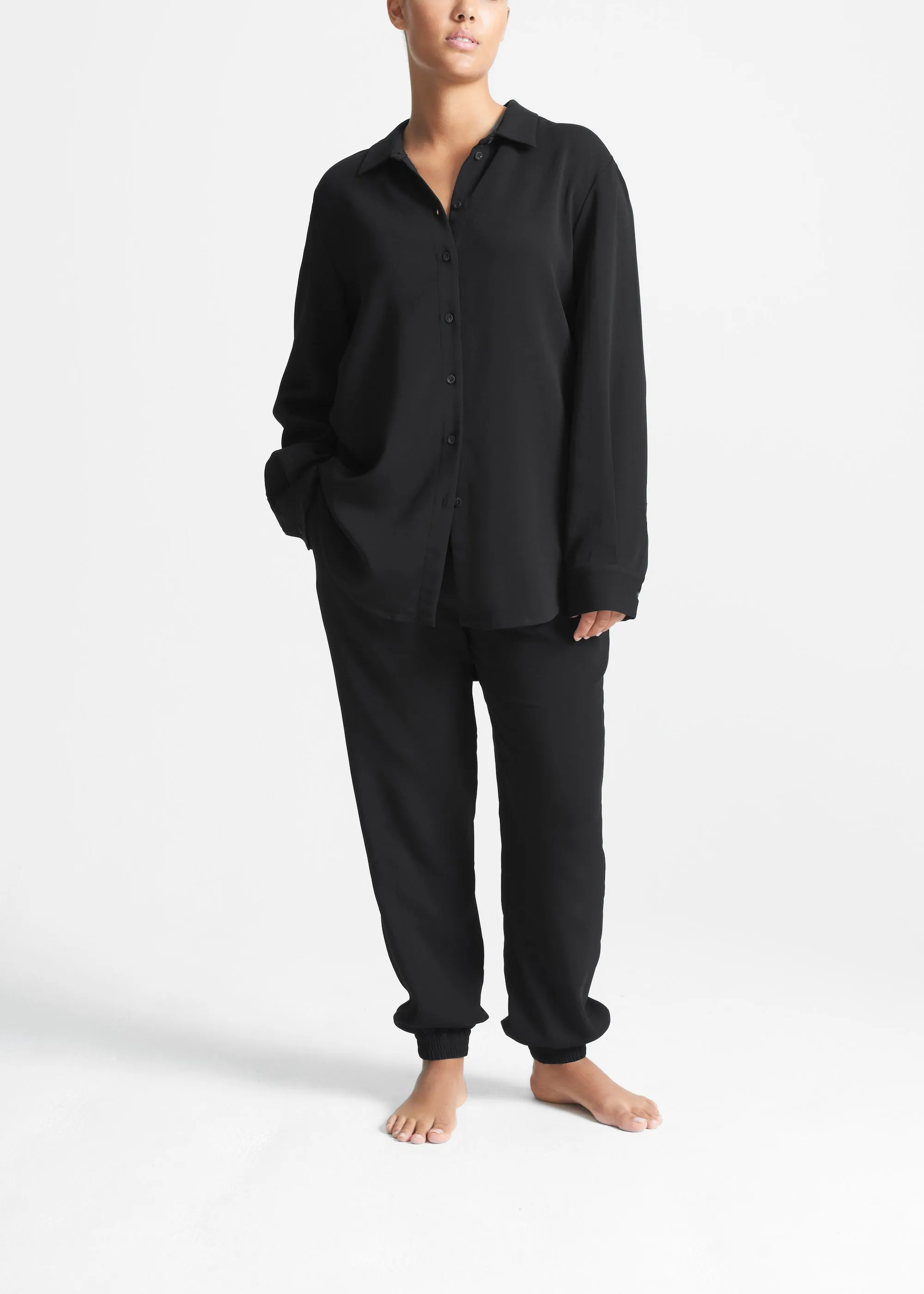 Moscow Elasticated Cuff Trouser Black Viscose Crepe