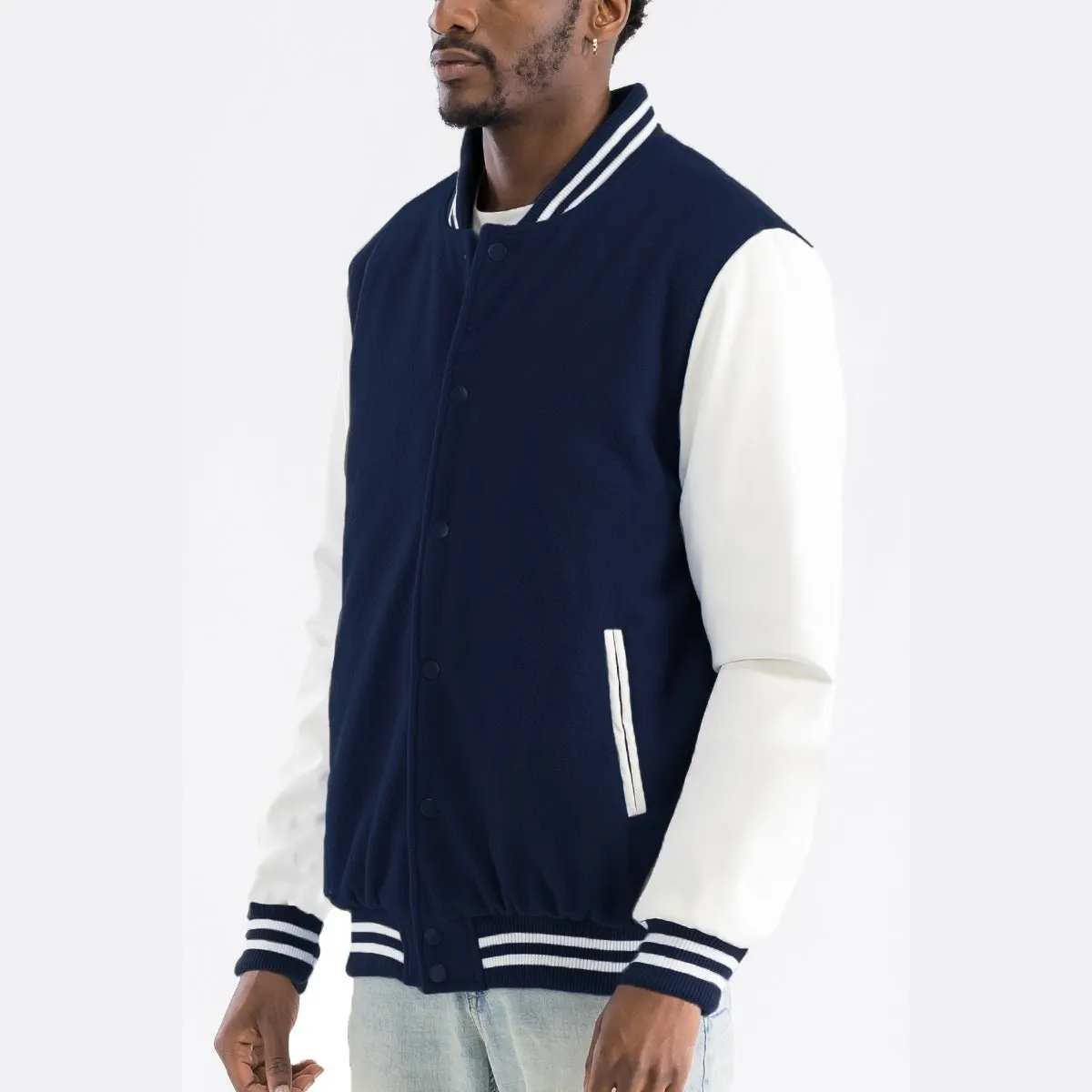 Navy Melton Varsity Jacket