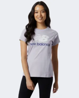 New Balance Essentials Stacked Logo Women Lifestyle T-Shirt Grey Violet Wt91546-Grv