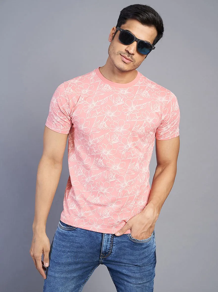 Onion Pink Printed Slim Fit T-Shirt | JadeBlue