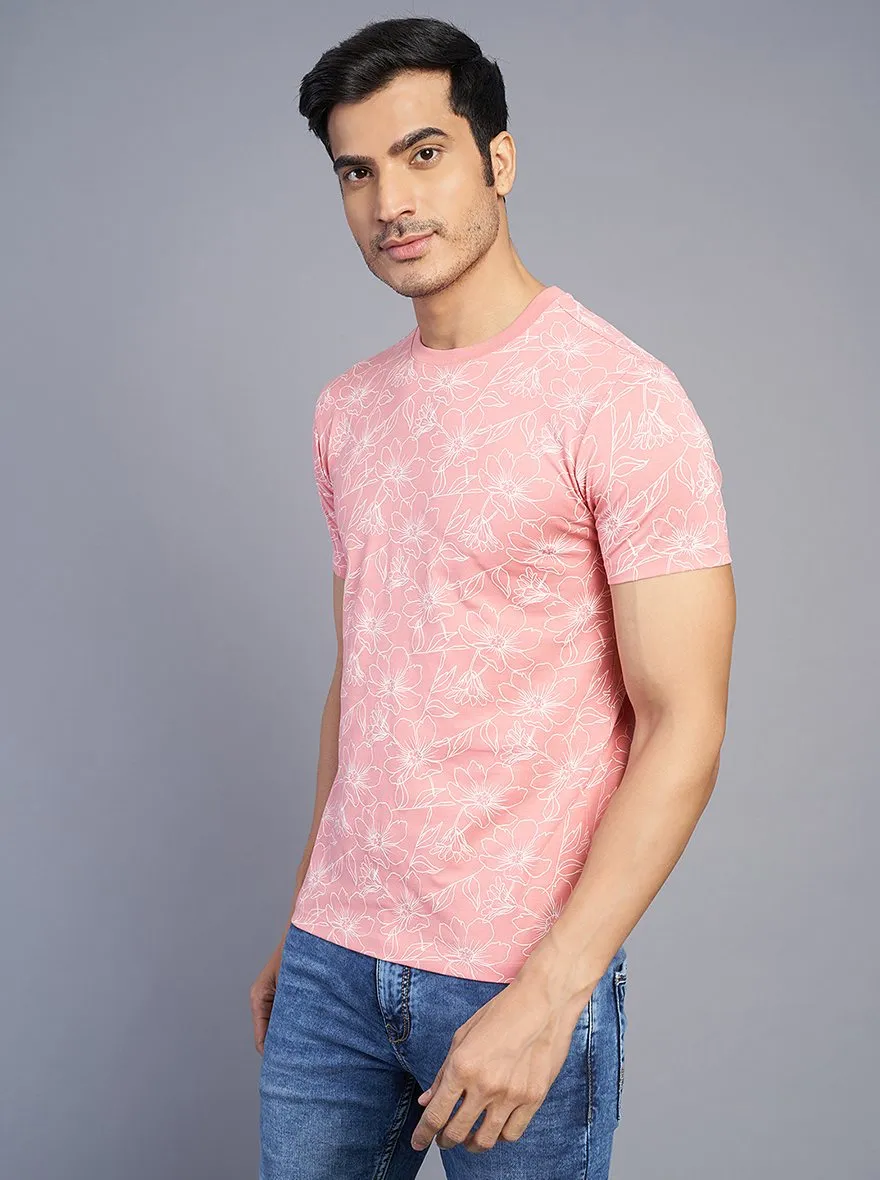 Onion Pink Printed Slim Fit T-Shirt | JadeBlue