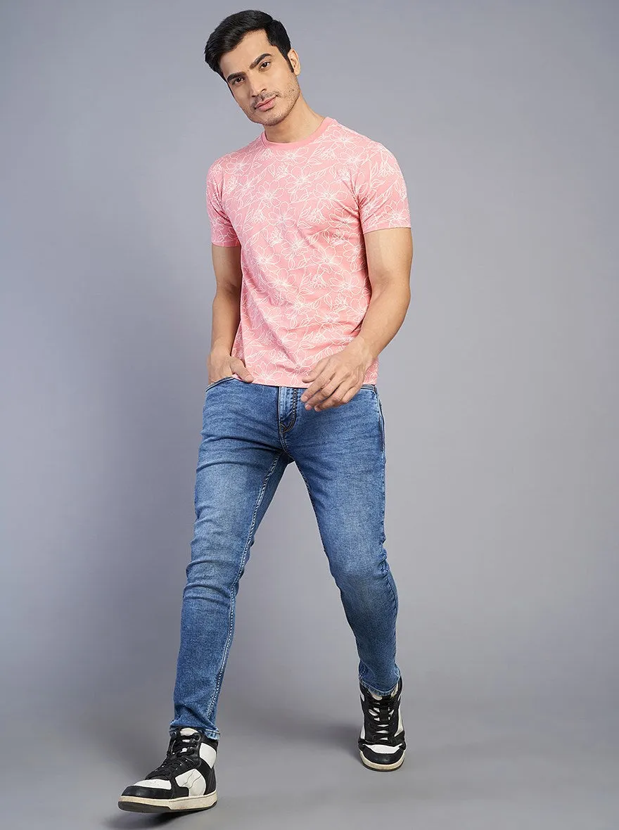 Onion Pink Printed Slim Fit T-Shirt | JadeBlue