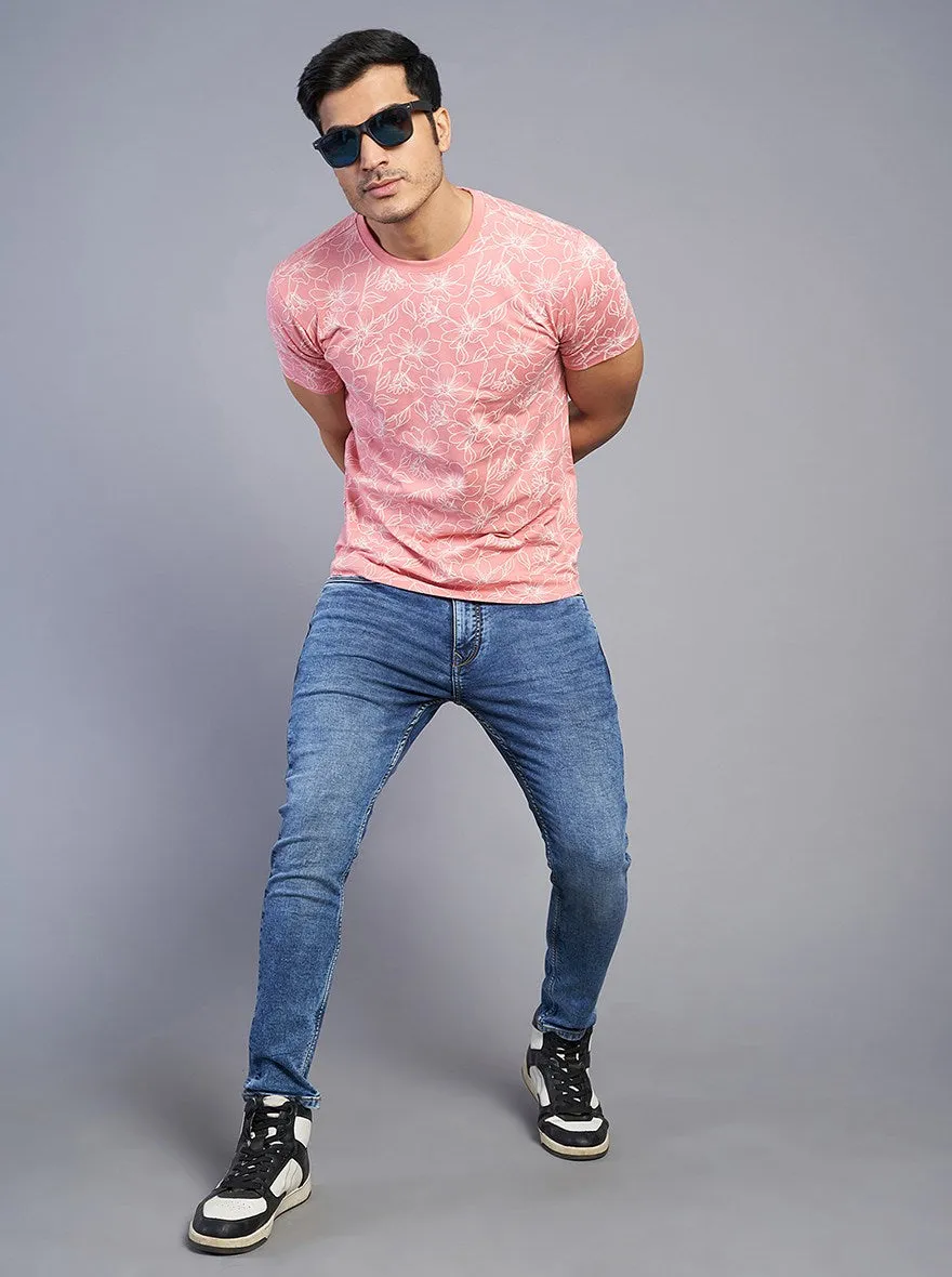 Onion Pink Printed Slim Fit T-Shirt | JadeBlue