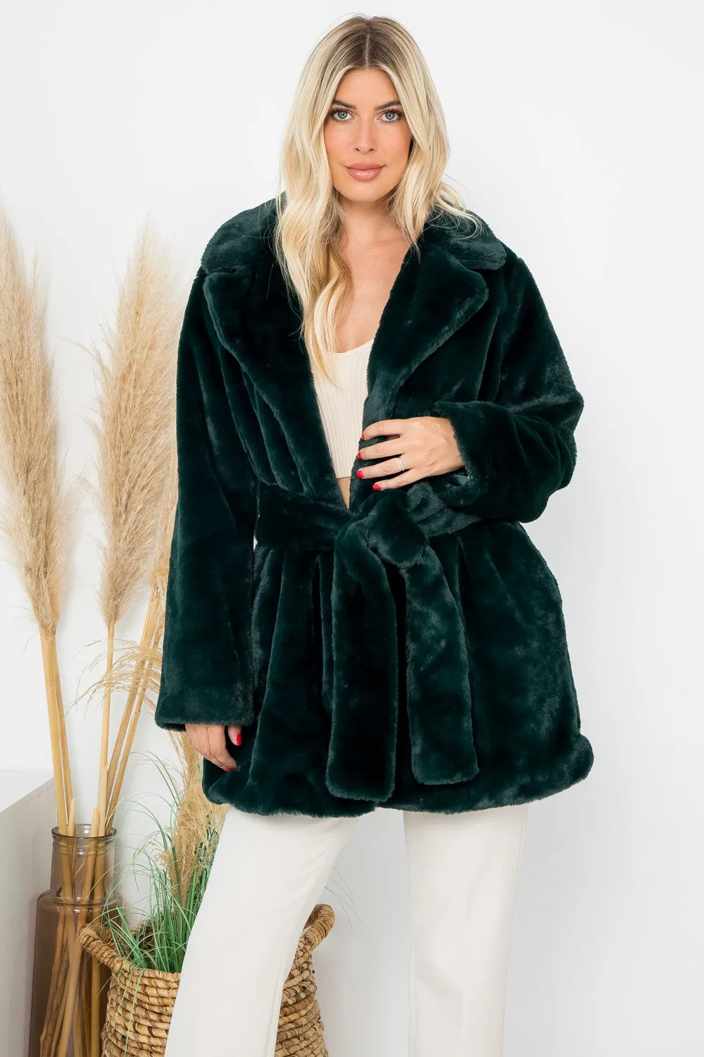 Open Front Faux Fur Coat