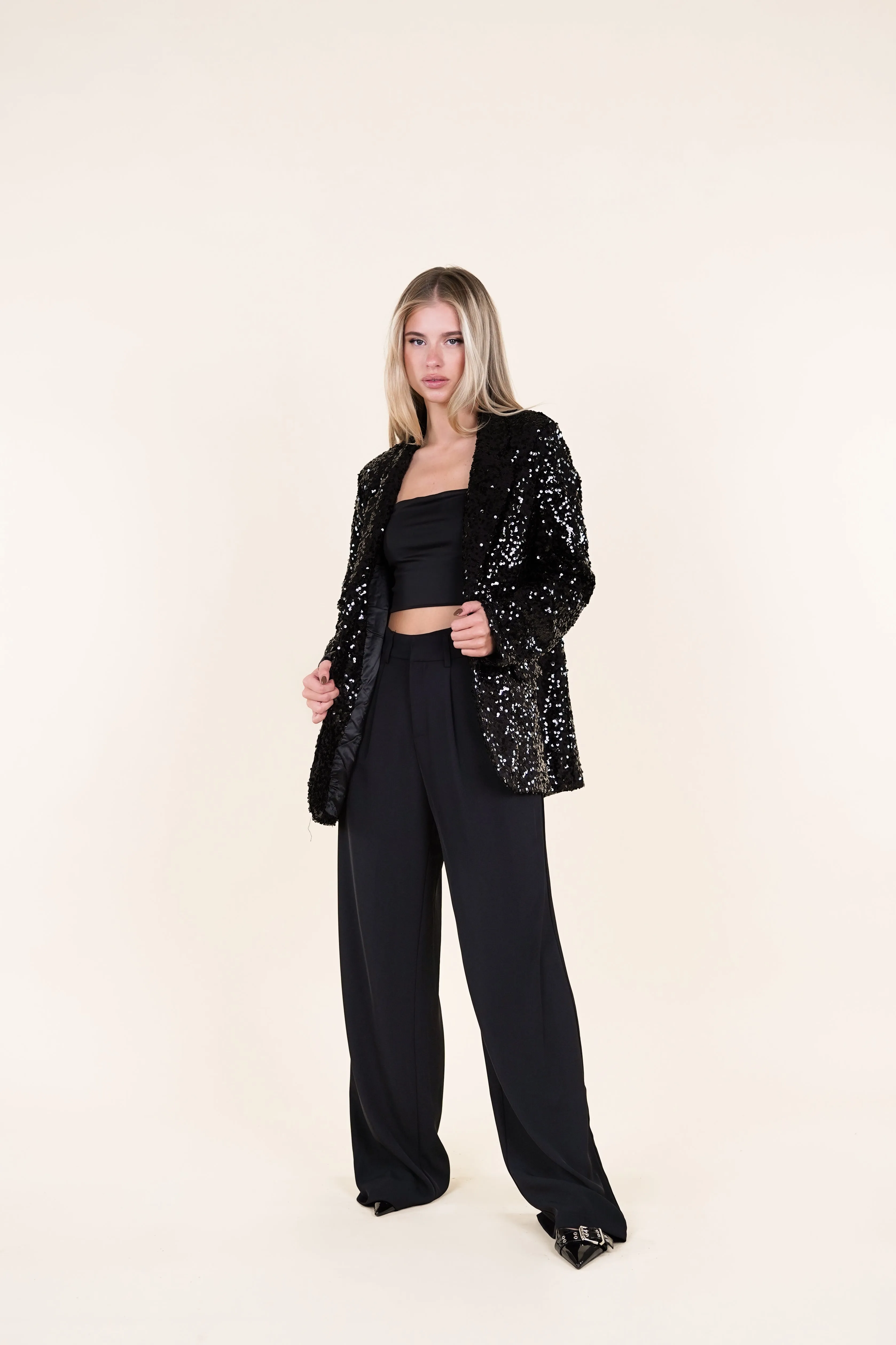 Oversized pailletten blazer zwart - Gaya