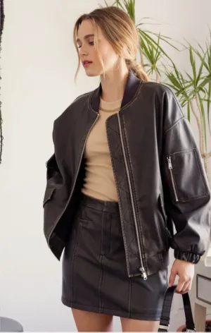 Phoenix Faux Leather Bomber Jacket