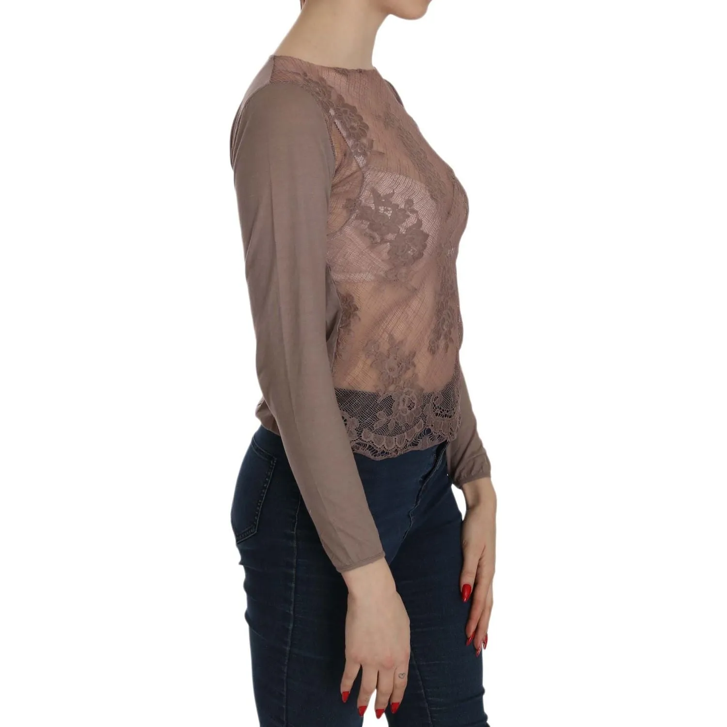 PINK MEMORIES Boat Neck Cotton Lace Blouse