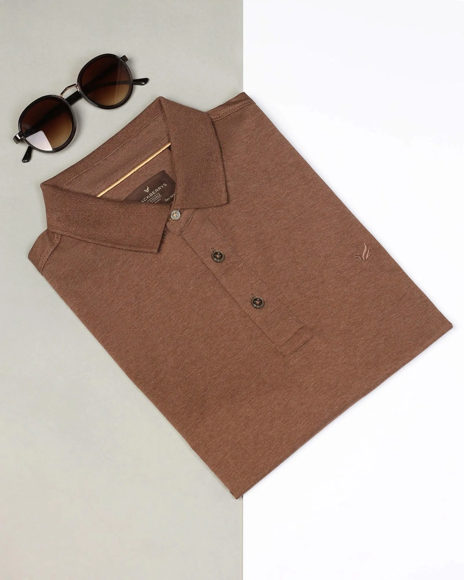 Polo Brown Melange Solid T-Shirt - Felix