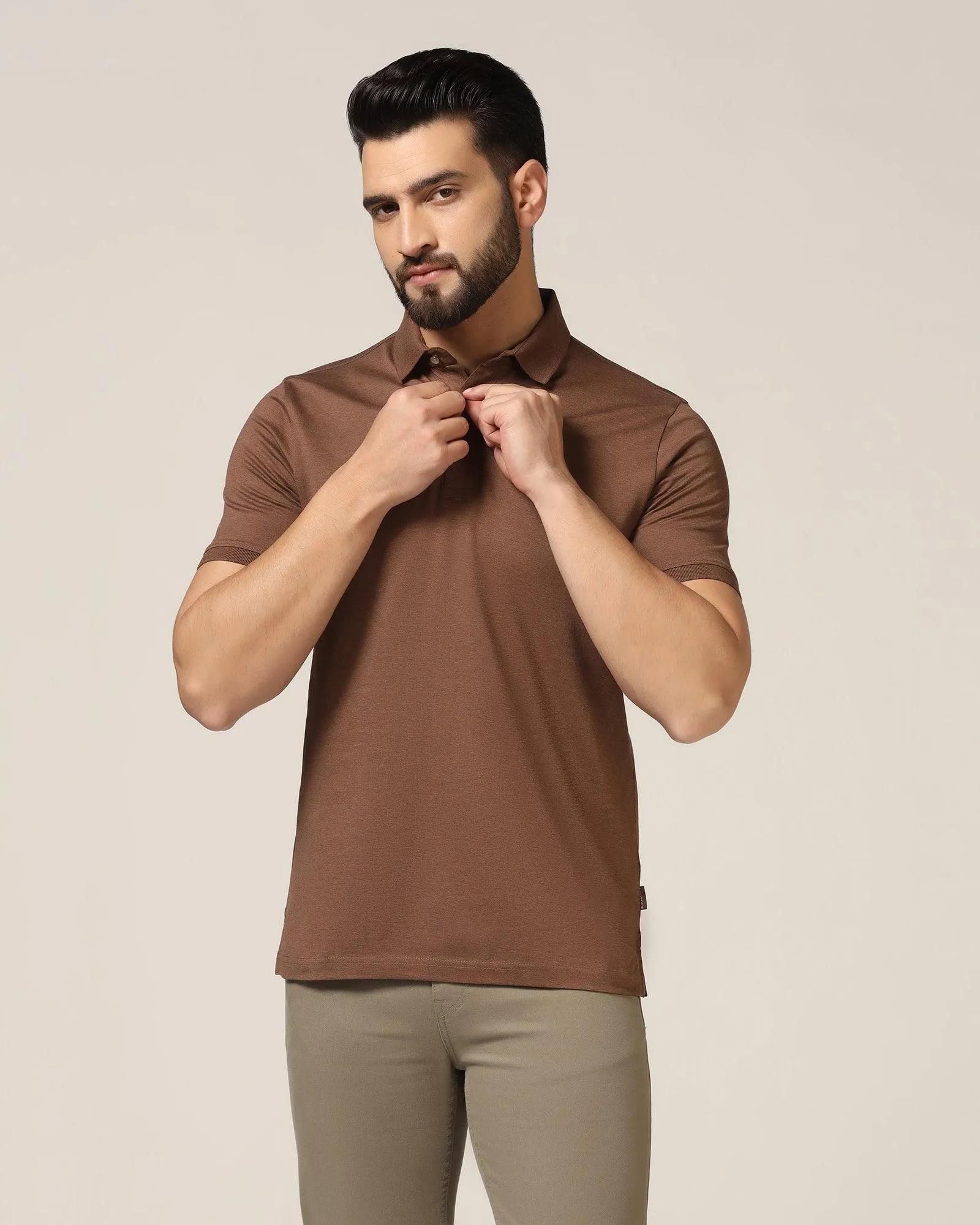 Polo Brown Melange Solid T-Shirt - Felix