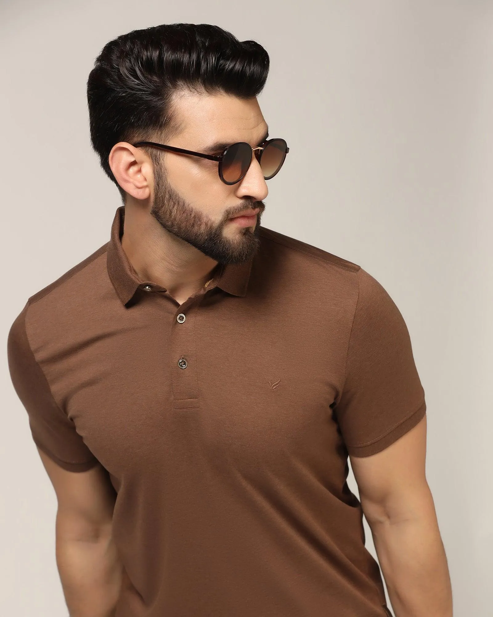 Polo Brown Melange Solid T-Shirt - Felix