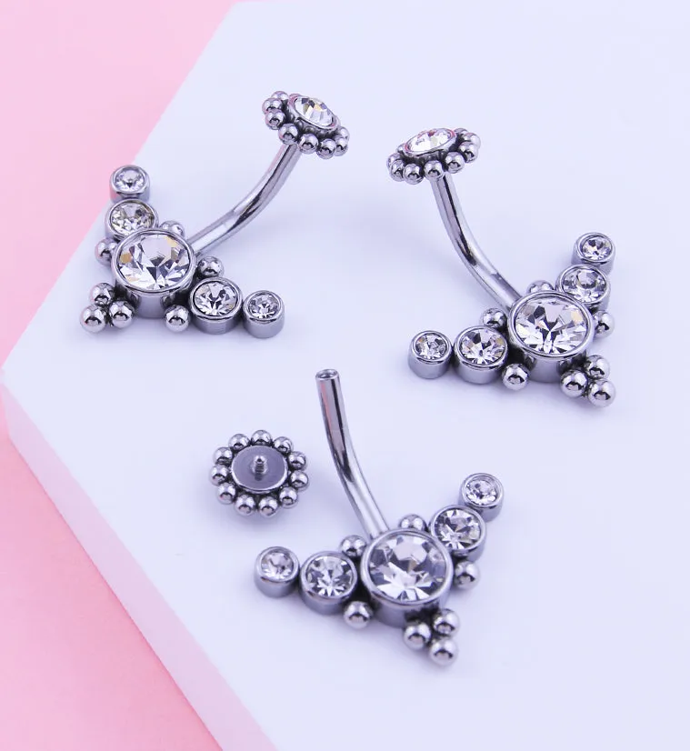 Quinary Curve Clear CZ Beaded Top Internally Threaded Stainless Steel Belly Button Ring