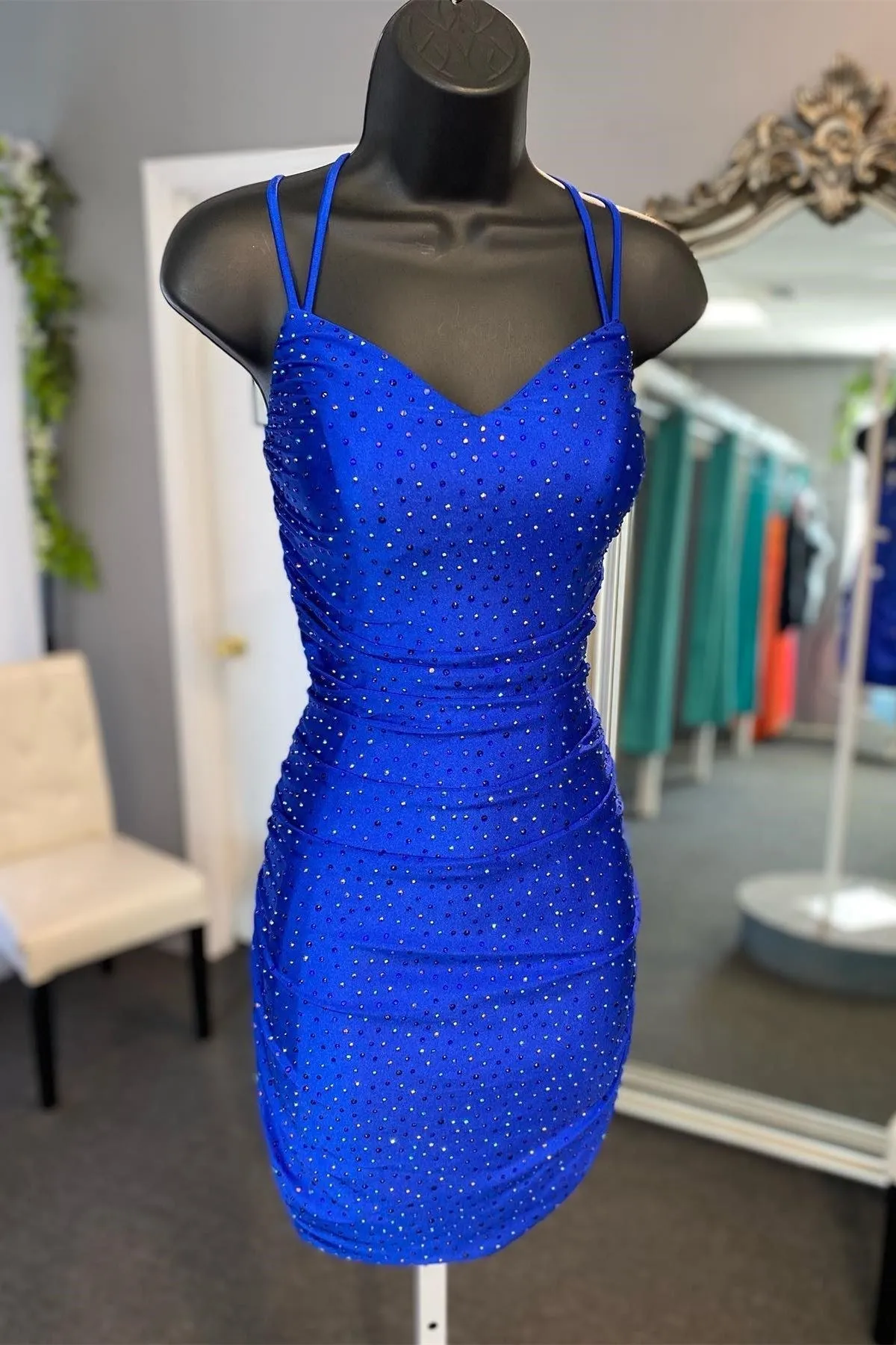 Royal Blue Prom Dress, Spaghetti Strap Short Hoco Dress Tight