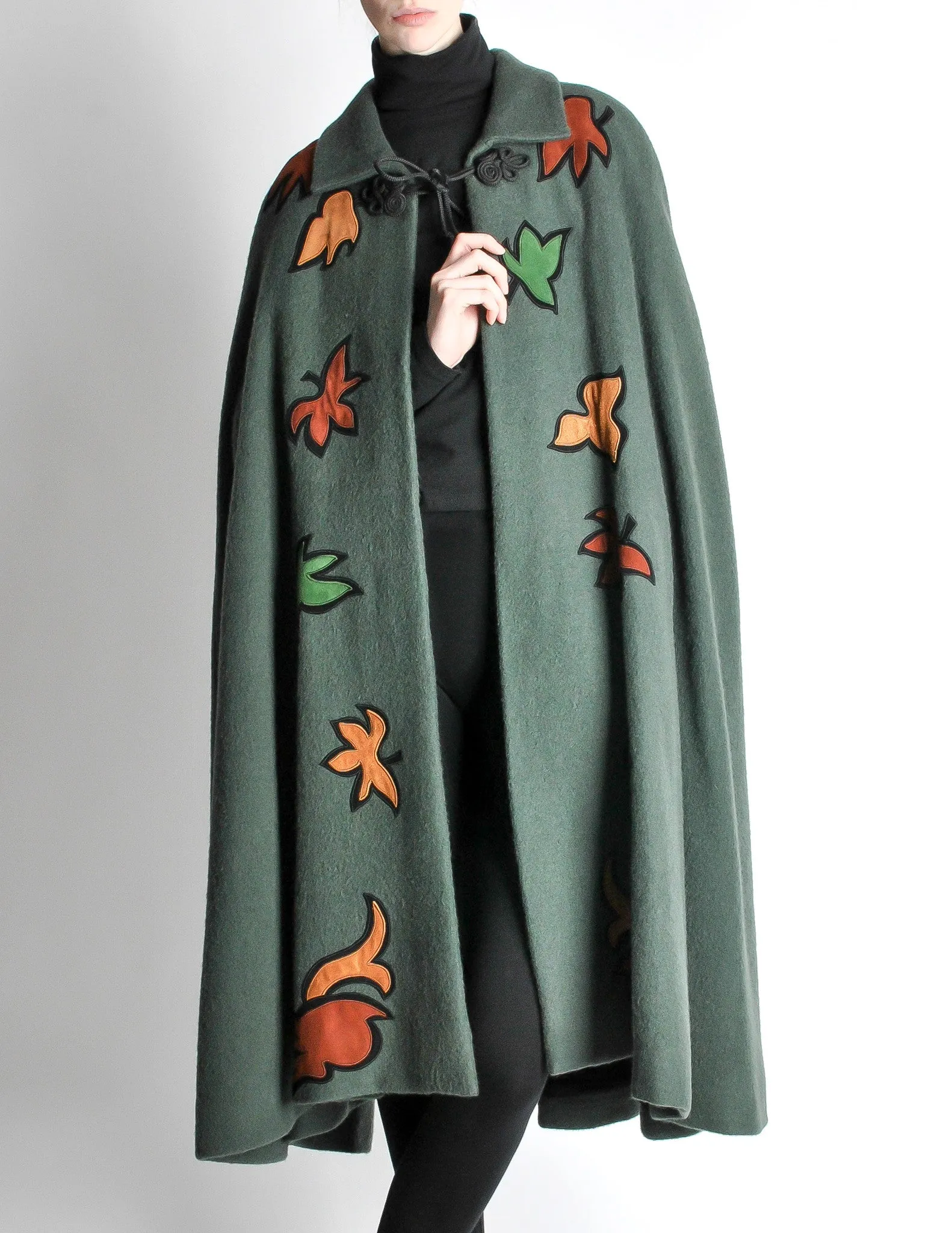 Saint Laurent Rive Gauche Vintage Green Falling Leaves Cape