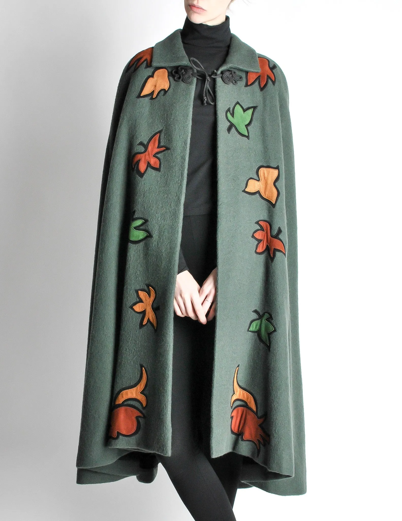 Saint Laurent Rive Gauche Vintage Green Falling Leaves Cape