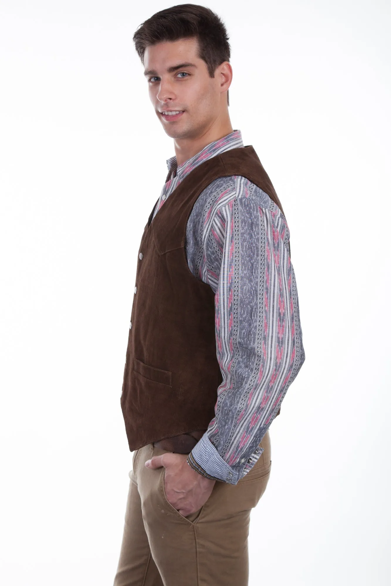 Scully Mens Brown Calf Suede Western Snap Vest