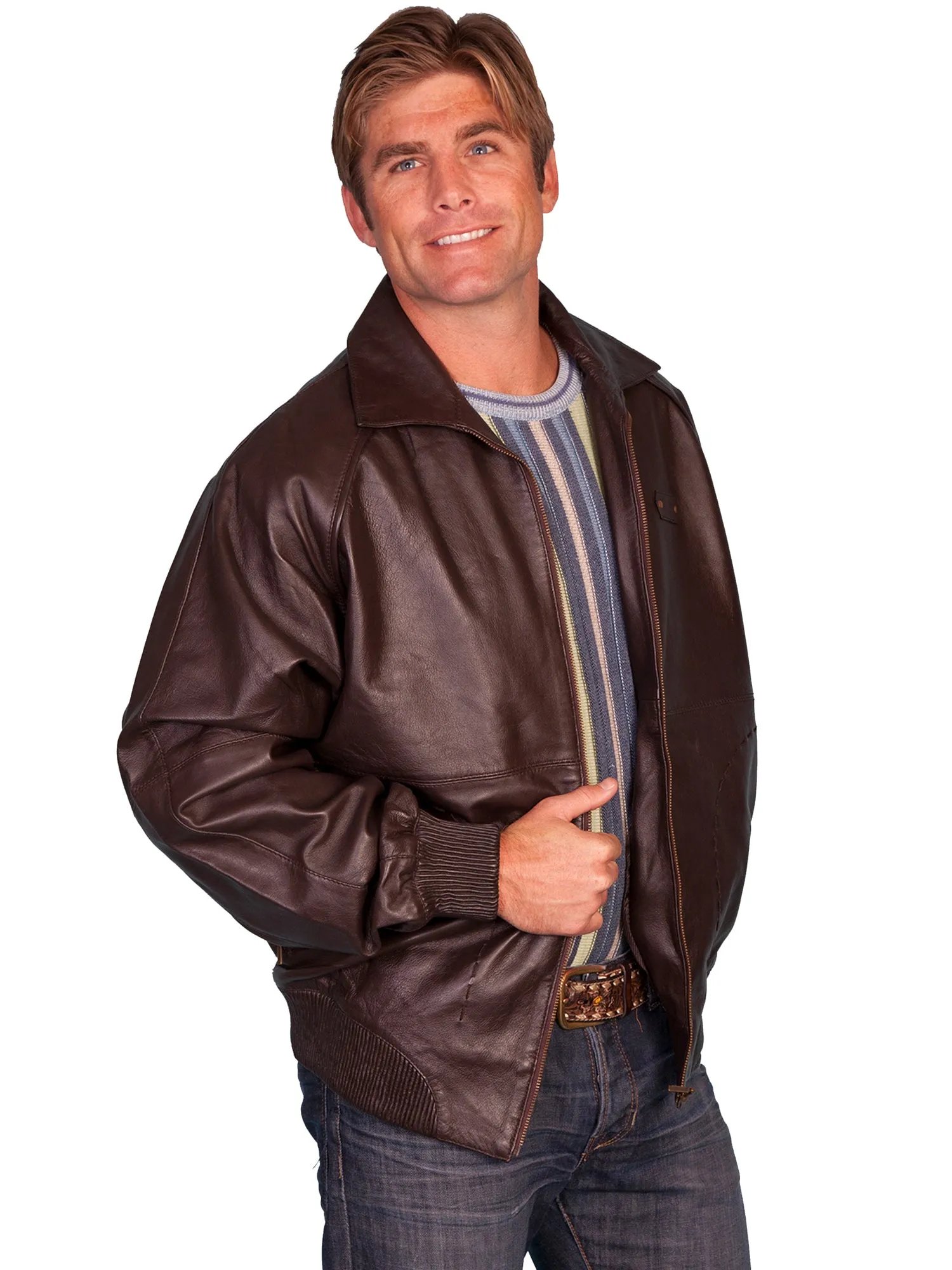 Scully Mens Brown Lamb Leather Zip Jacket