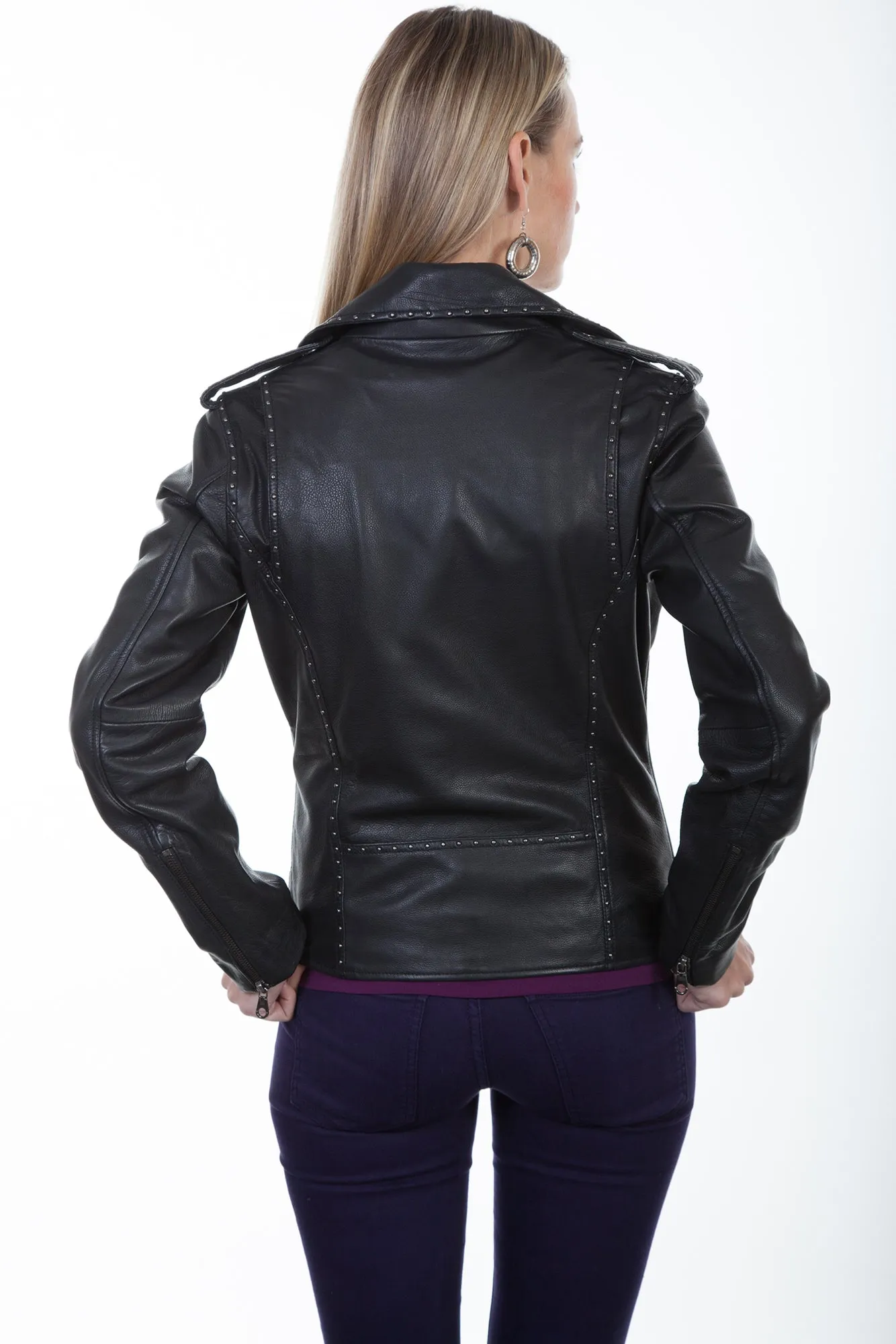 Scully Womens Black Lamb Studded Moto Jacket