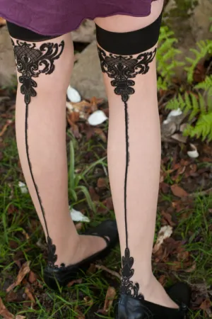 Sheer Baroque Cuban Heel Backseam Stockings