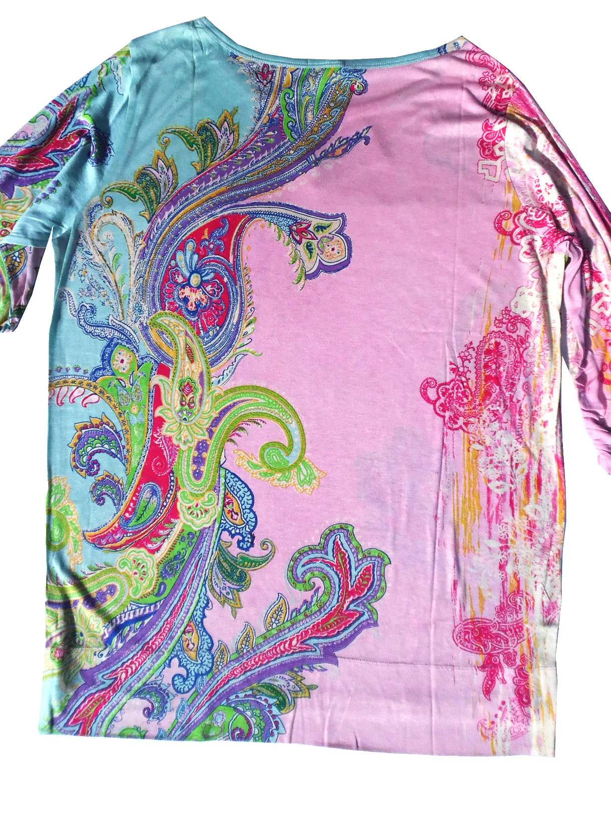 Silk Cotton Long 3/4 Sleeve Tee Pink Paisley