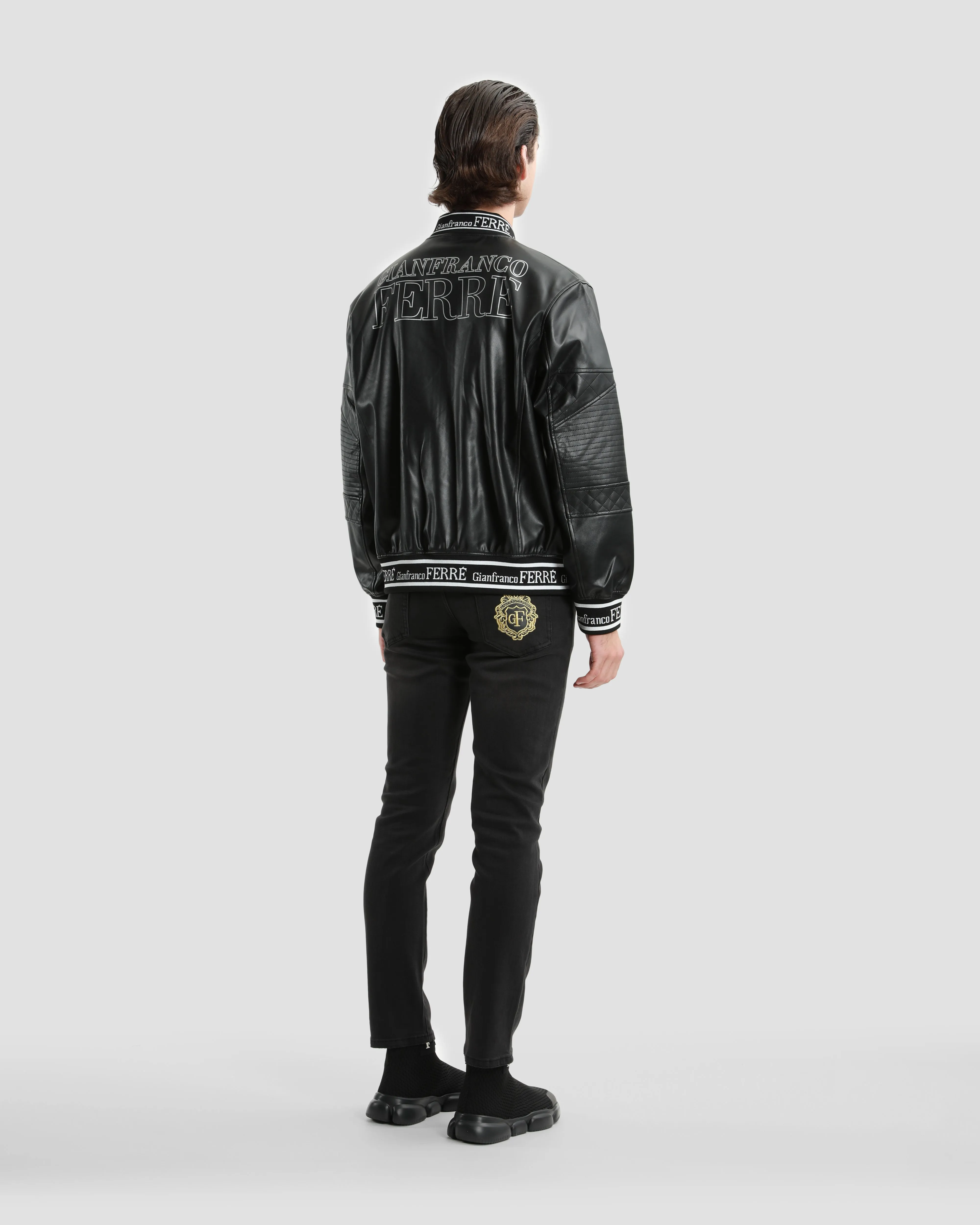 Tapered Leather Bomber Jacket