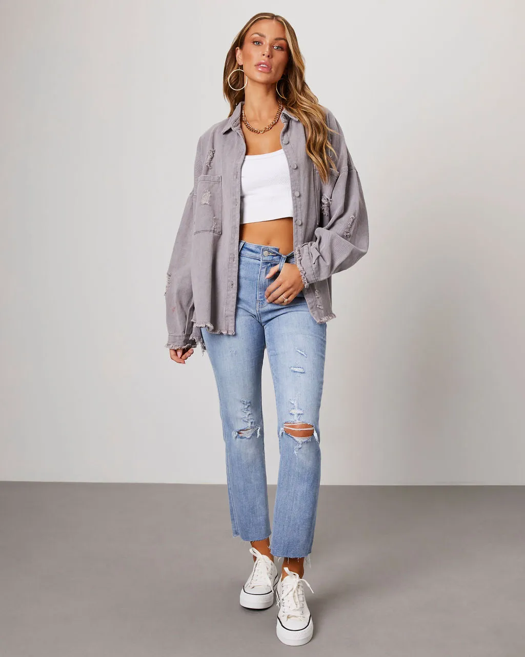 Thinking Out Loud Cotton Distressed Denim Jacket