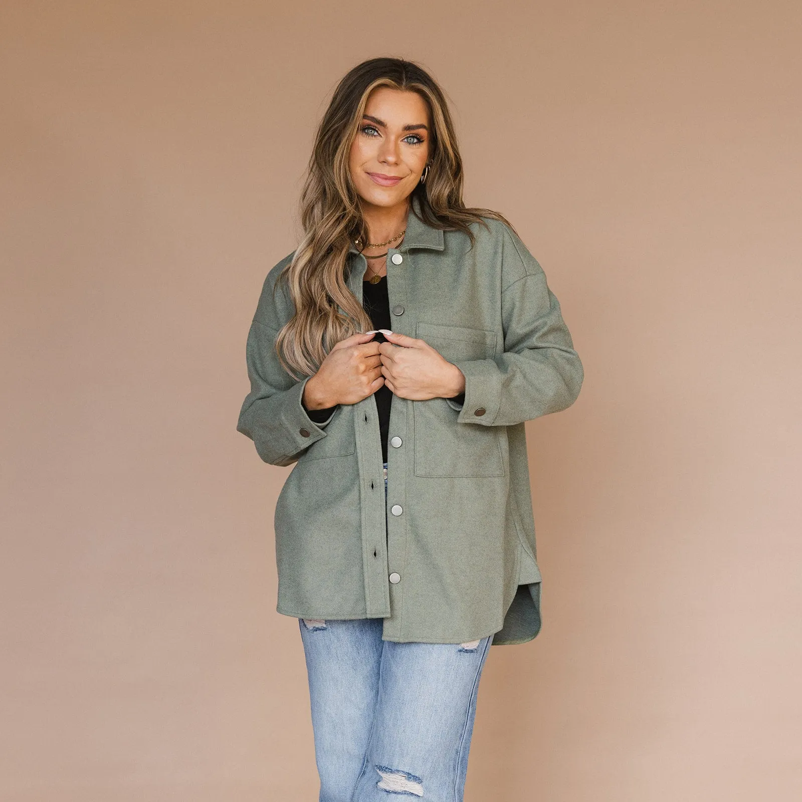 Timberlyn Button-down Shacket // Smokey Sage