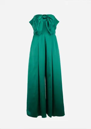 Tube Bow Top Detailing Elastic Back Waisted Jumpsuit Green