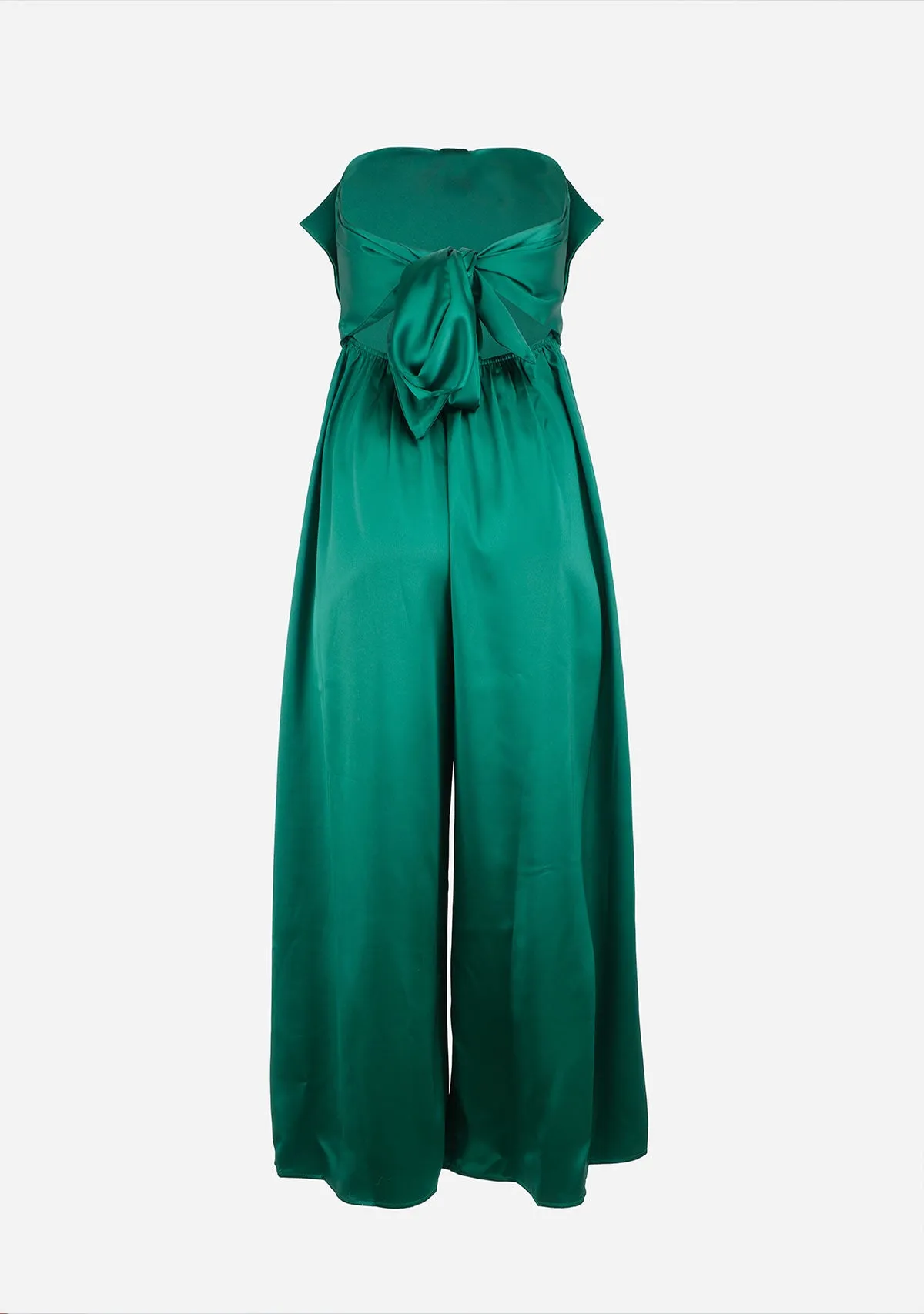 Tube Bow Top Detailing Elastic Back Waisted Jumpsuit Green