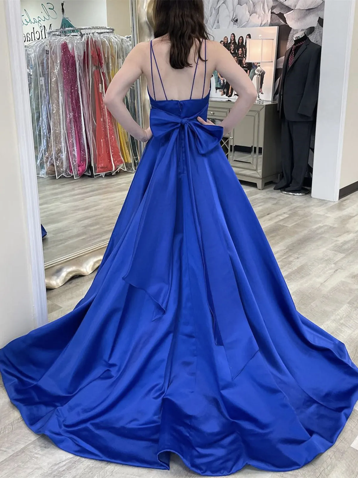 V Neck Backless Royal Blue Long Prom Dresses, Backless Royal Blue Formal Dresses, Royal Blue Evening Dresses