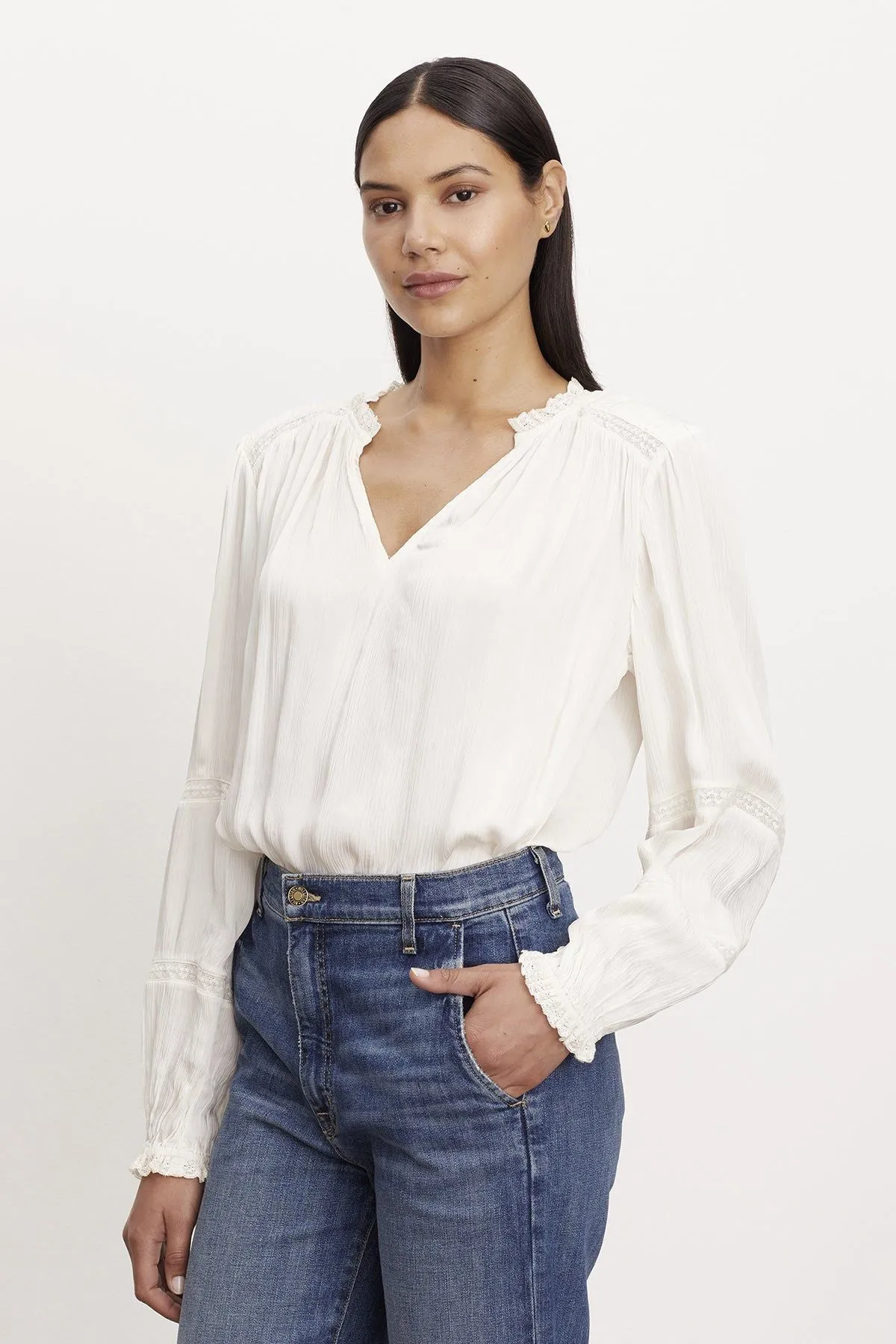 Velvet by Graham & Spencer Koren 06 Blouse | Ecru | Clearance Final Sale