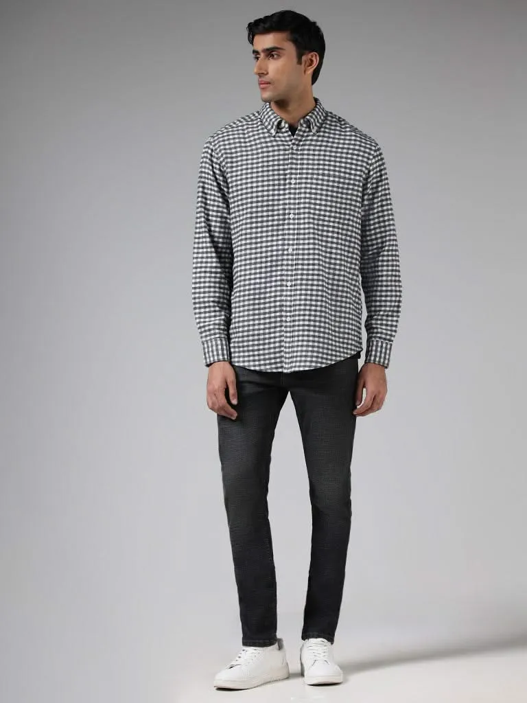 WES Casuals Off White Checked Cotton Relaxed-Fit Shirt